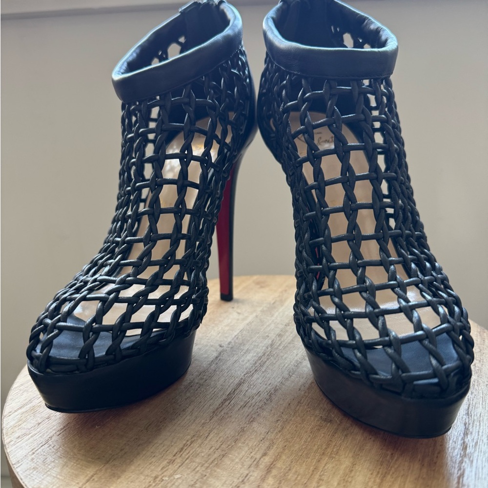 Christian Louboutin Black Mesh Heels with Red Soles - Picture 6 of 12